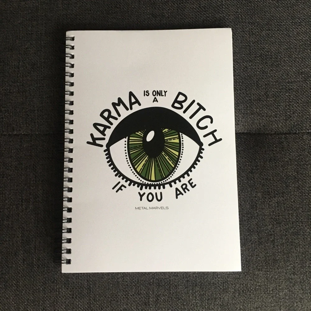 “Karma Is Only A B**** If You Are” Notebook, Journal, White, Green, ~65 pages